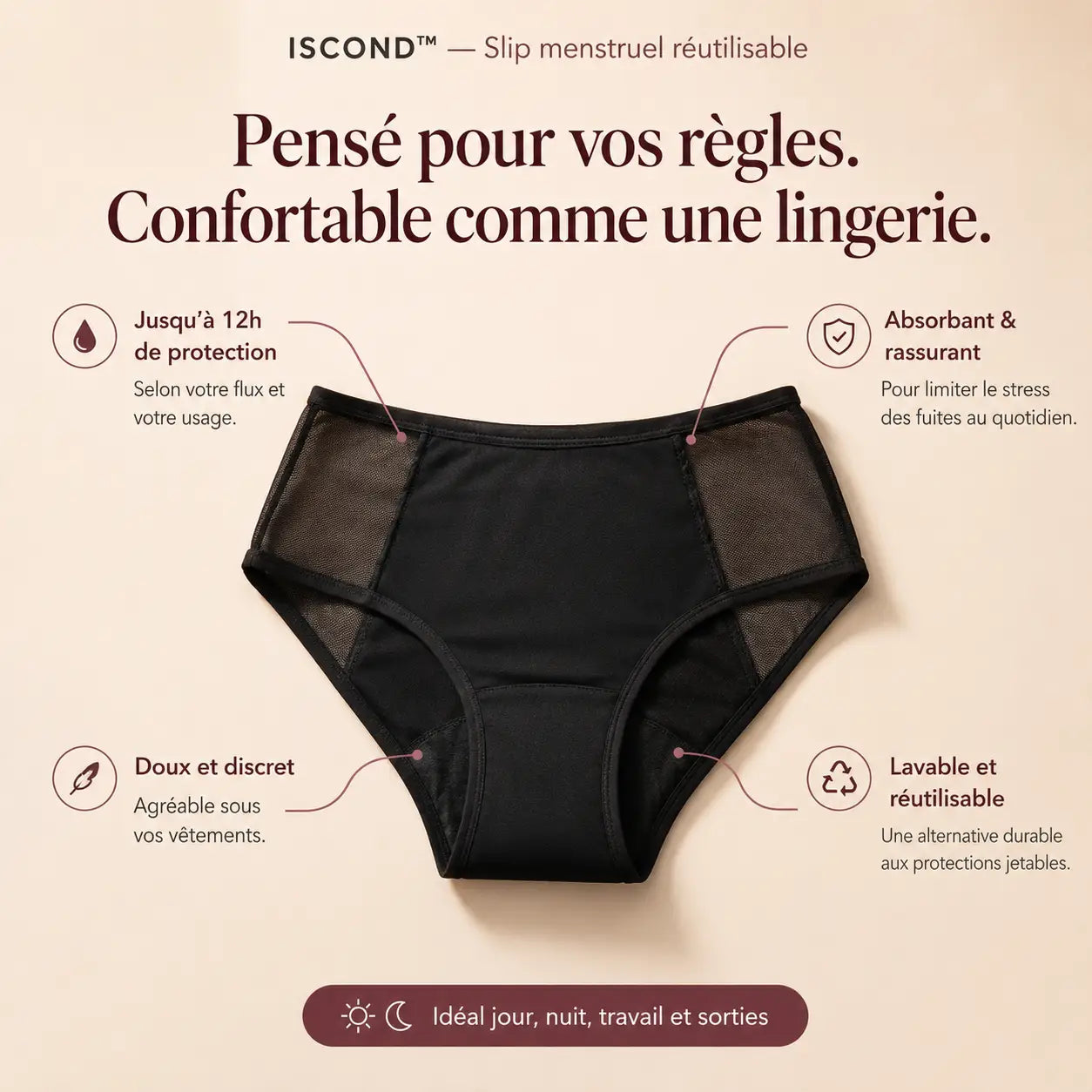 ISCOND™ – Slip Menstruel Anti-Fuite jusqu'à 12h